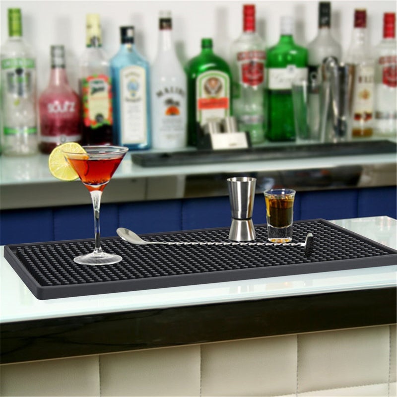 Facmogu فاسموغو 2 قطع حصائر بار مطاطية 12" × 6"، حصائر خدمة بار PVC لبارتندر الكوكتيل، وسادات أكواب تسرب زجاج الويسكي والقهوة والنبيذ والشاي والبيرة، حصائر - Image 4